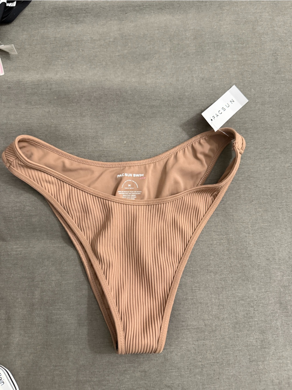 PacSun Ribbed High-Leg Bikini Bottom in Nude Tan